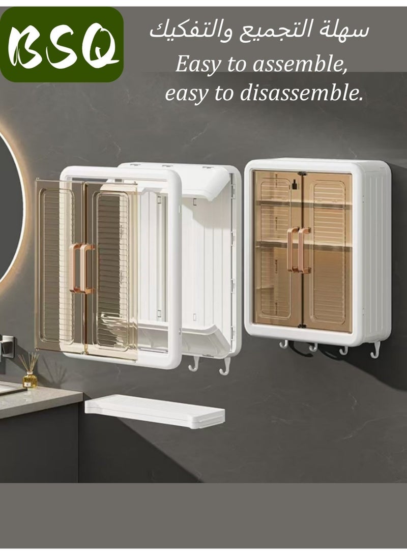 بي إس كيو رف حمام كبير السعة بدون حفر | خزانة أدوية للحمام | رف تخزين مزدوج الأبواب يُعلق على الحائط | رف تخزين حمام يُعلق على الحائط | رف تخزين مستحضرات تجميل مقاوم للغبار والرطوبة | خزانة مطبخ | مزود بخطافات - Image 5